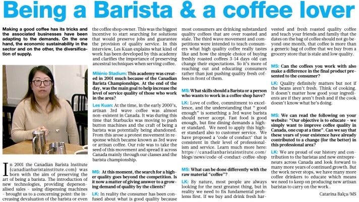 Interview with Milênio Stadium Newspaper – Canadian Barista Institute